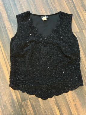 Dressbarn Collection Black Sequin Top with Scalloped Hem (M)